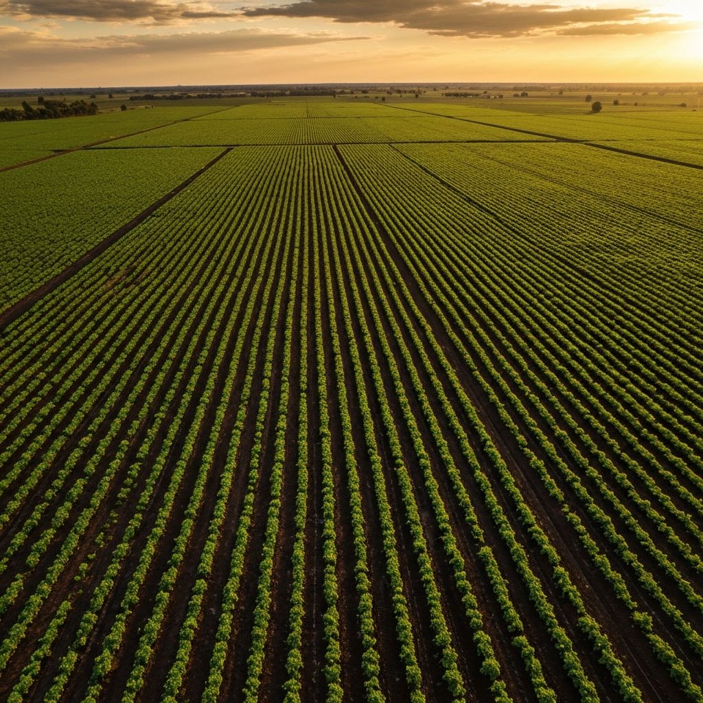 Campo agrícola fértil con cultivos verdes